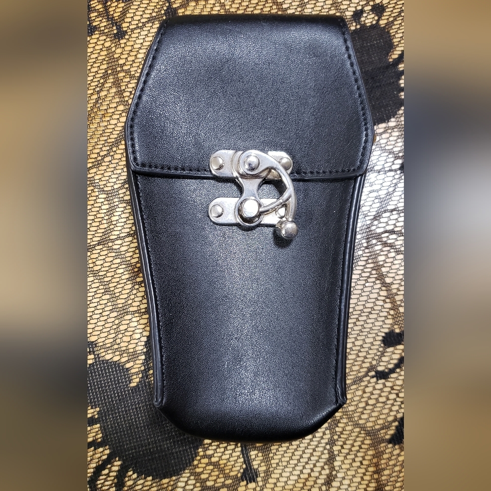 Mini Black Faux Leather Crossbody Bag with Silver Hardware - Picture 4 of 8